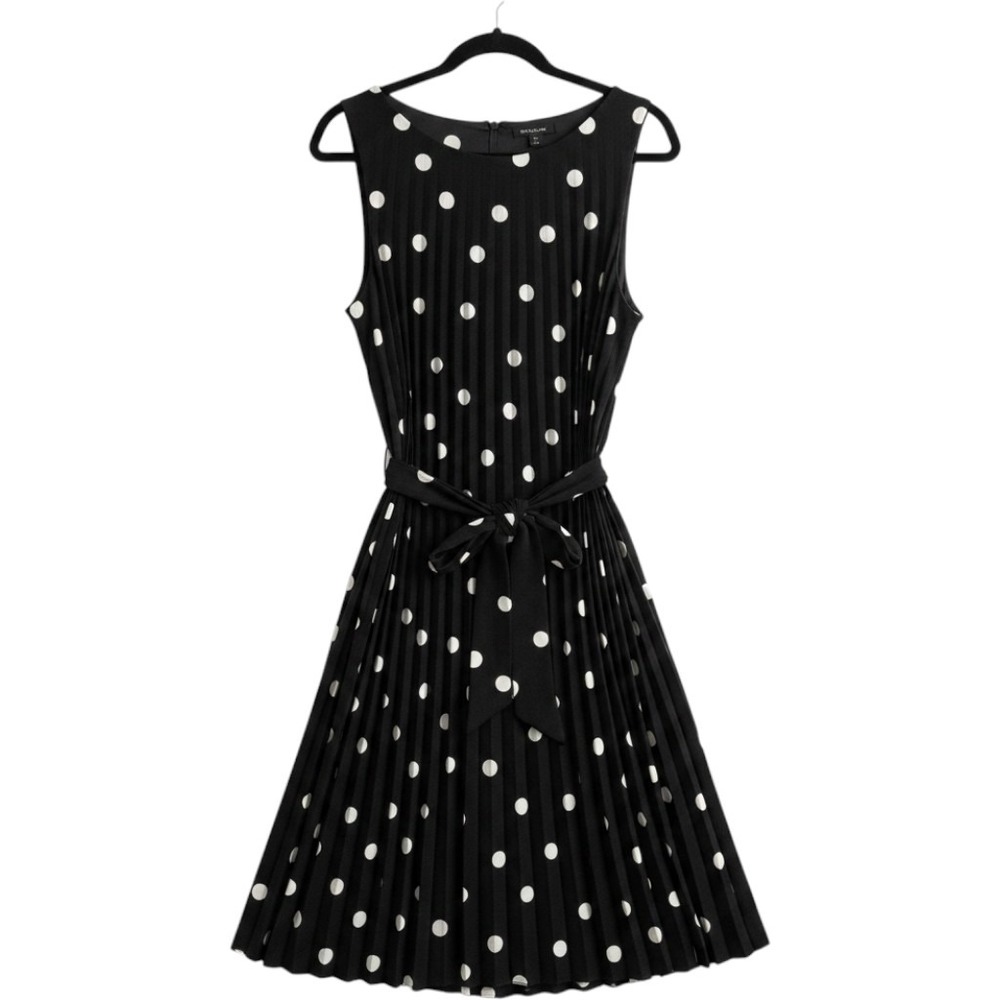 T Tahari Polka Dot Pleated Sleeveless Midi Dress Size L